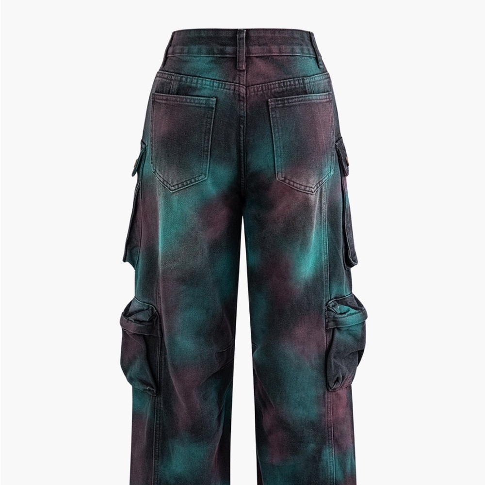 Micas Tie Dye Multi Pocket Straight Leg Cargo Jeans